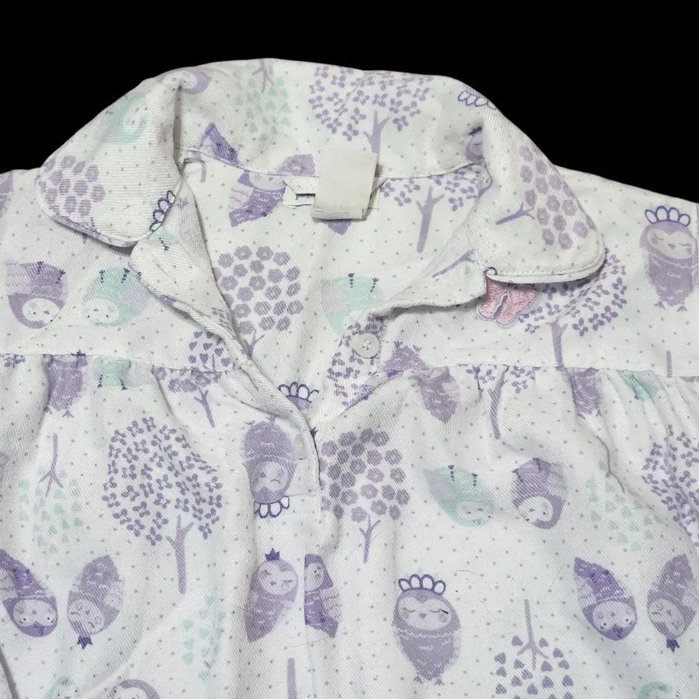 Pottery Barn Kids Nightgown Size 10 Flannel White Purple Owls